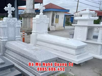 Mẫu Mộ đá trắng Công giáo đẹp - nguyên khối