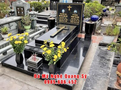 Mẫu Mộ đôi công giáo đá granite - Mộ đá đôi granite công giáo