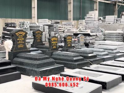 Mộ đá granite xanh Bình Định 3 cấp nguyên khối – Bền đẹp, trang trọng năm 2026